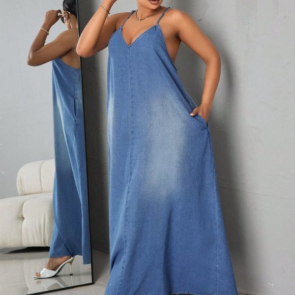 Blue Casual Womens Gradient Denim Cami Dress - Picture 3 of 5